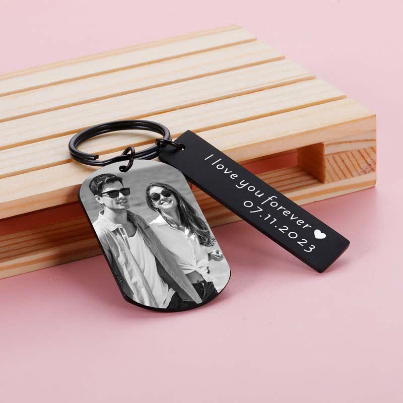Laser Engraved Picture Custom Photo & Text Keychain - Black - image 0