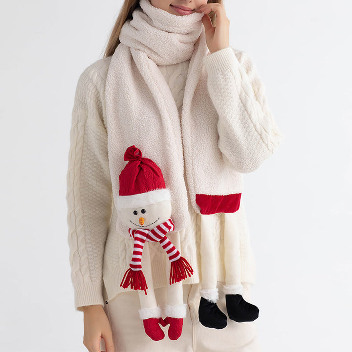 Merry Christmas Red Hat Snowman Winter Knitted Scarf - image 1