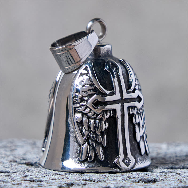 Silver Viking Cross And Wings Bell Keychain - image 3