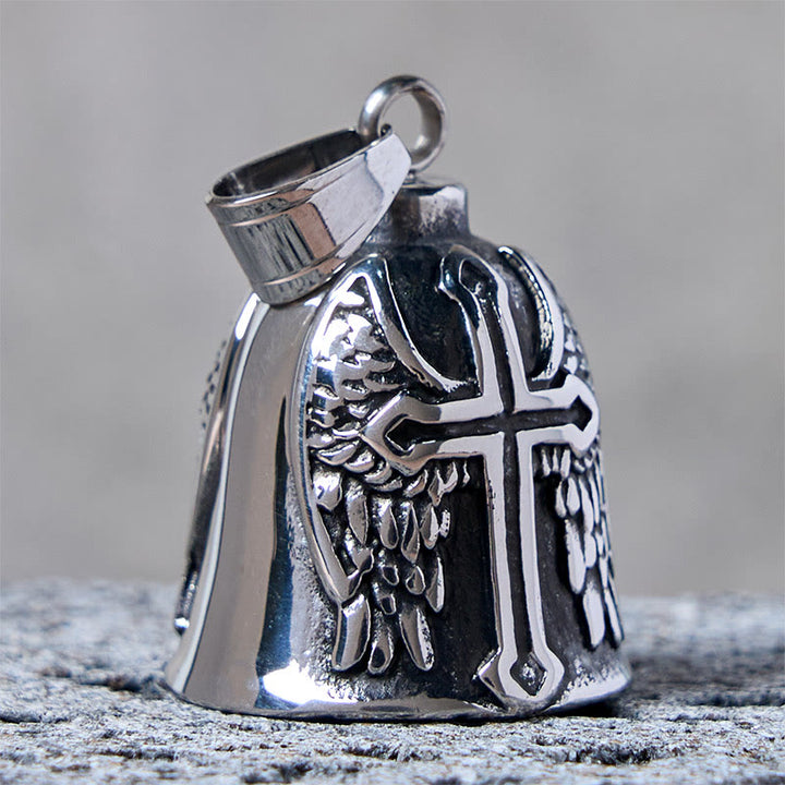 Silver Viking Cross And Wings Bell Keychain - image 3