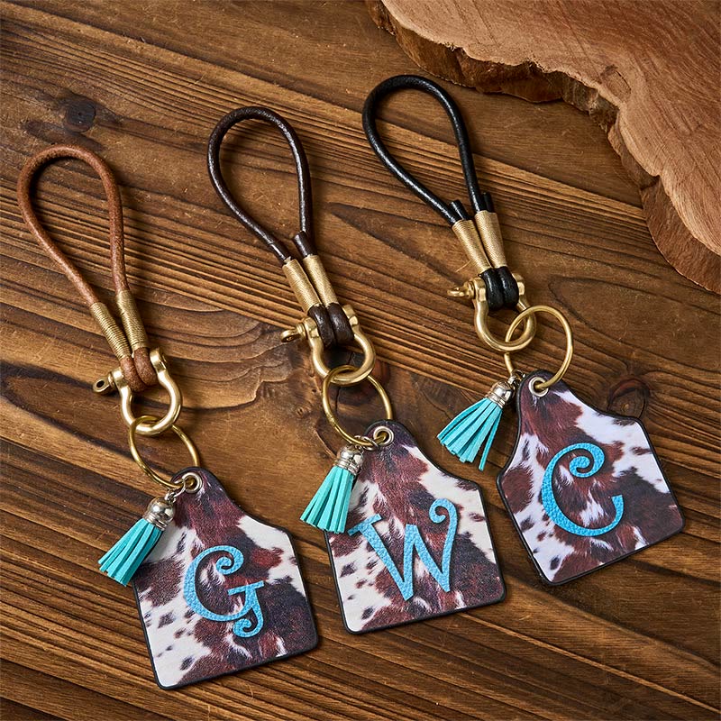 Western Cow Letter Print Pendant Horseshoe Buckle Keychain - image 0