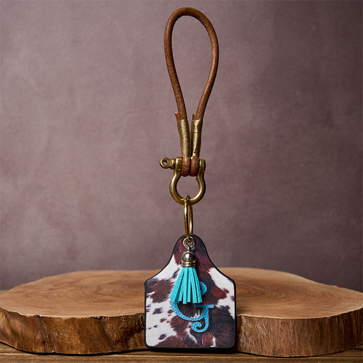 Western Cow Letter Print Pendant Horseshoe Buckle Keychain - image 6