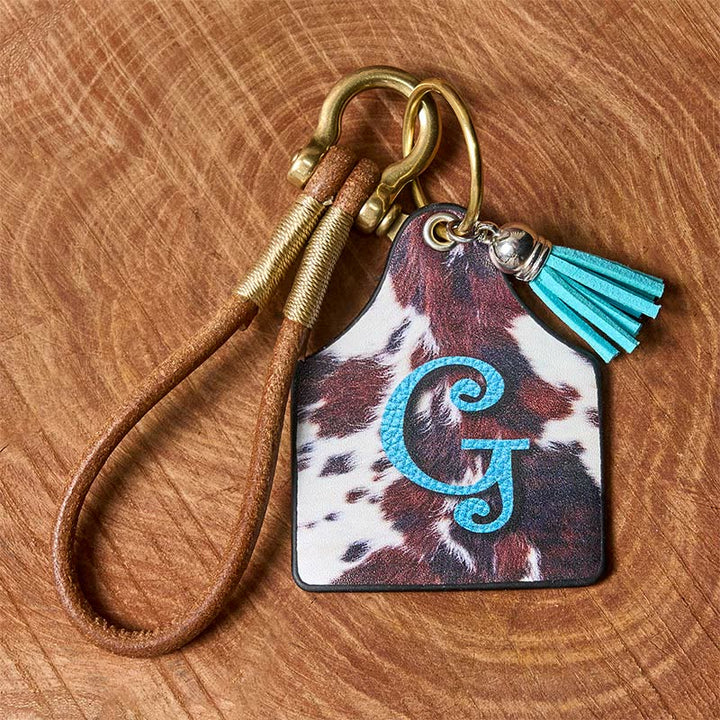 Western Cow Letter Print Pendant Horseshoe Buckle Keychain - image 5