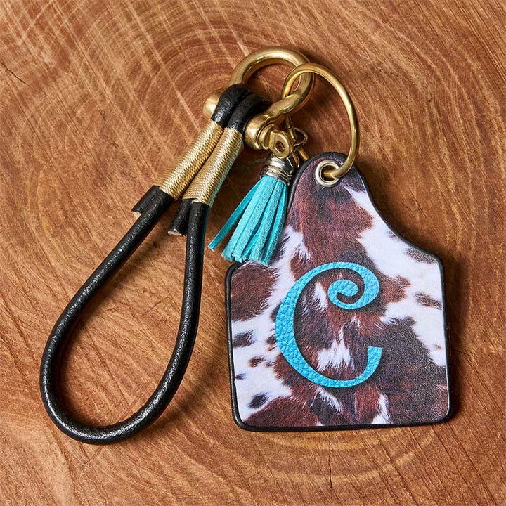 Western Cow Letter Print Pendant Horseshoe Buckle Keychain - image 2