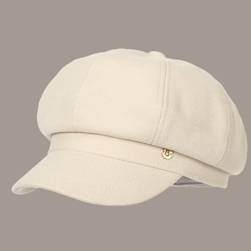 Retro Winter Solid Color Women's Beret With Round Logo - Beige - Adjustable (About 21 5/8"-23 5/8") - image 0