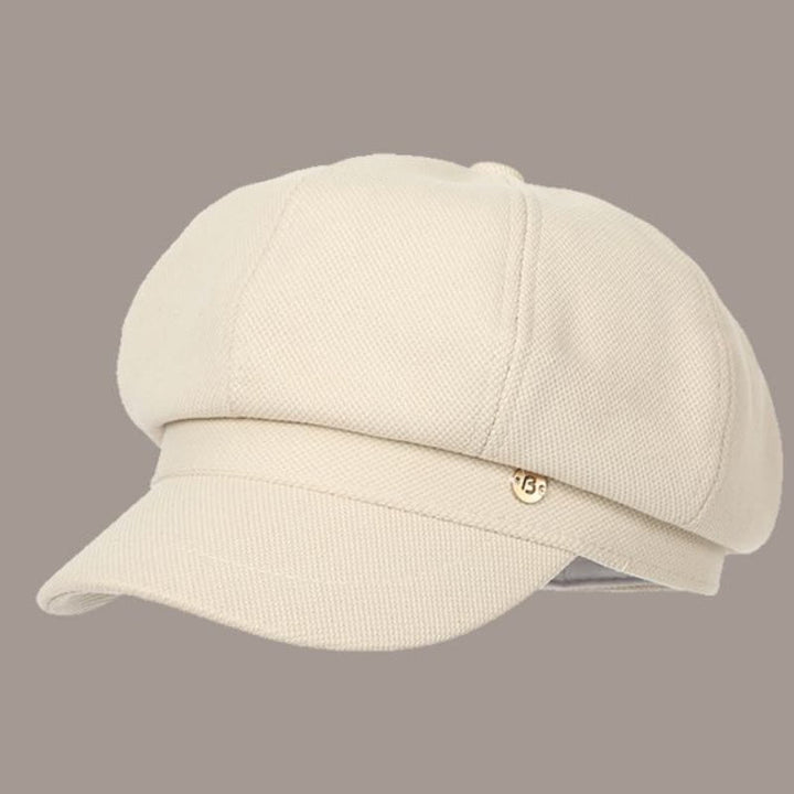Retro Winter Solid Color Women's Beret With Round Logo - Beige - Adjustable (About 21 5/8"-23 5/8") - image 0