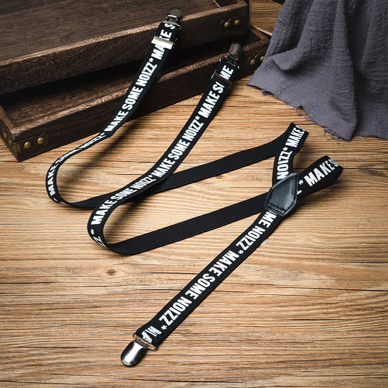 Black & White Letter-Printed Y-back Elastic Suspenders - image 1