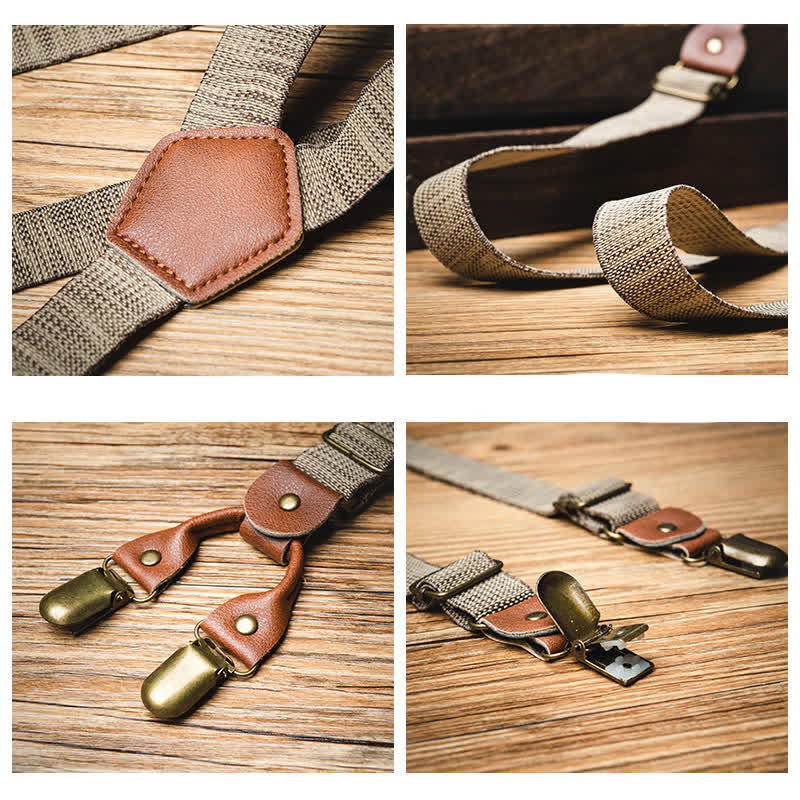 Dark Khaki Nostalgic Casual Y-back Elastic Suspenders - image 3