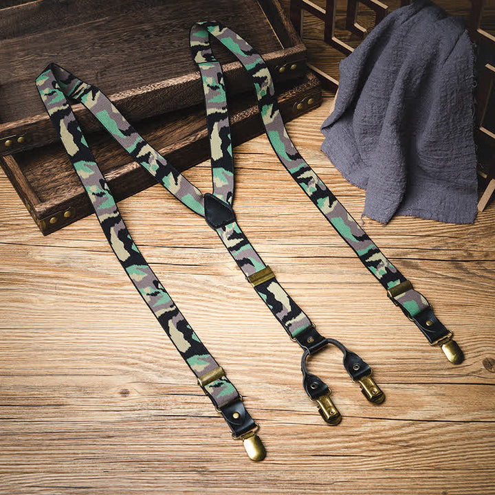 Green Camouflage Pattern Y-back Elastic Suspenders - Green - image 0