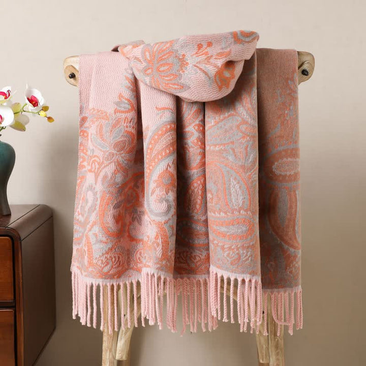 Boho-Chic Aesthetics Paisley Jacquard Tassels Scarf - Pink - image 7