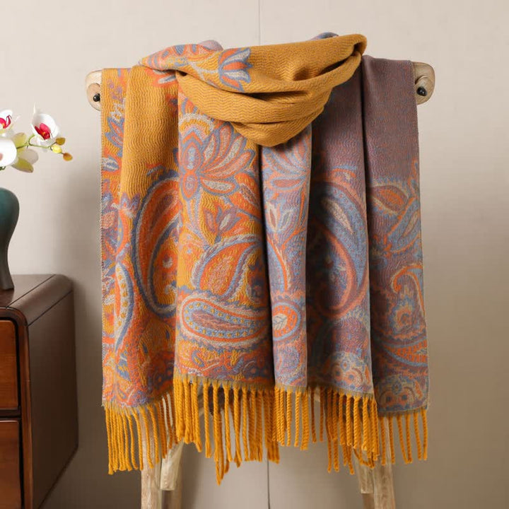 Boho-Chic Aesthetics Paisley Jacquard Tassels Scarf - Yellow - image 4