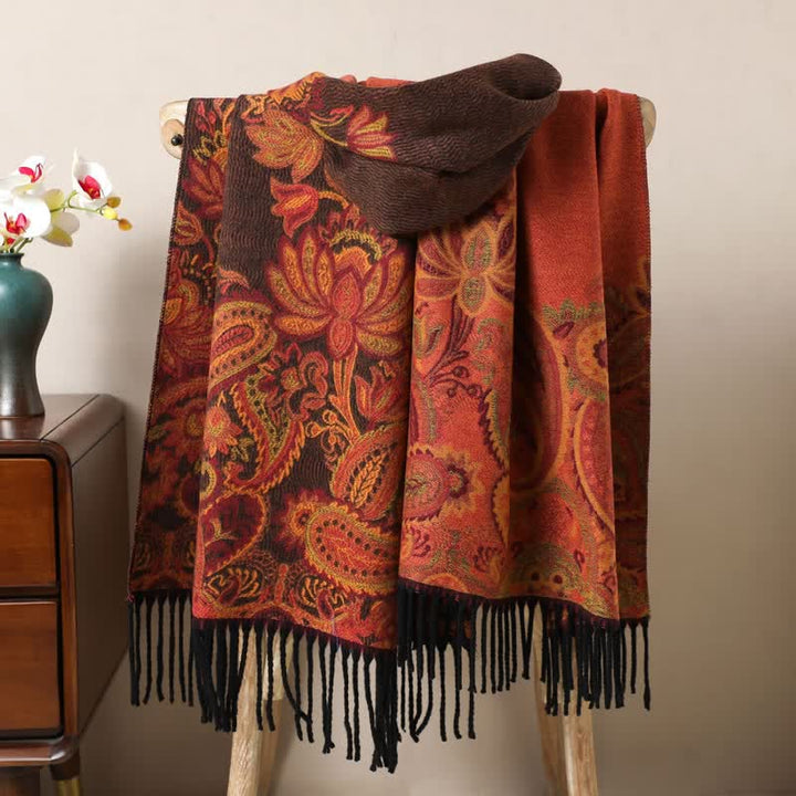 Boho-Chic Aesthetics Paisley Jacquard Tassels Scarf - Black - image 3