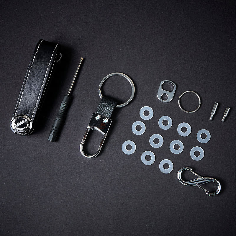 Large Capacity Portable Anti-theft Leather Key Organizer - Black - image 5