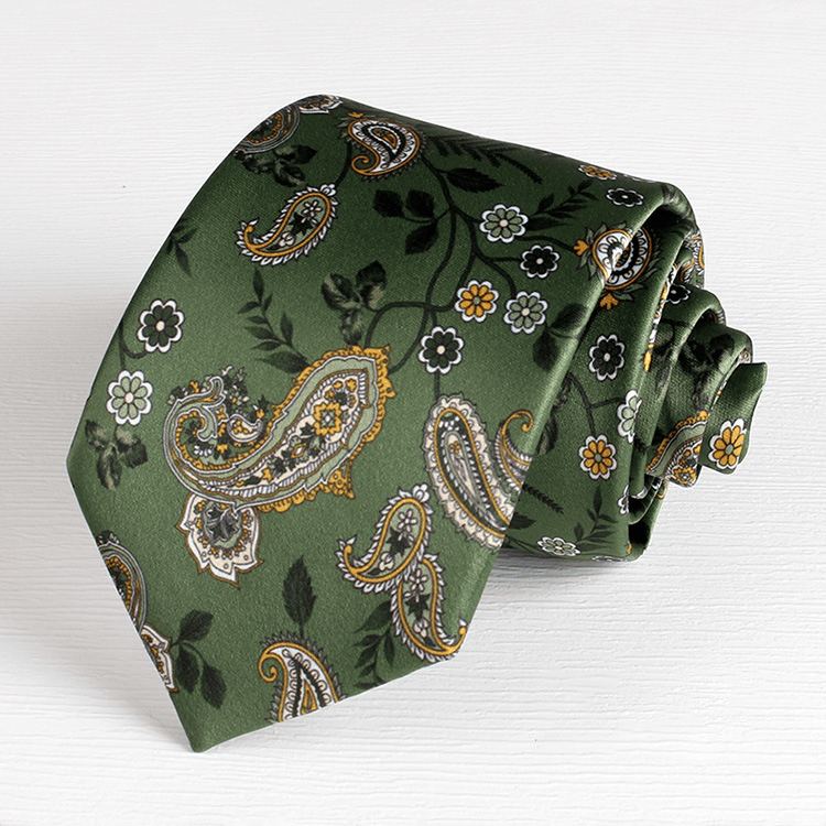 Vintage Cashew & Flower Pattern Men's Hand Necktie - Green - image 1