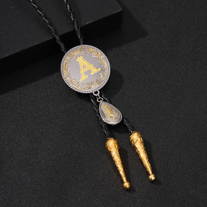 Initial Letter A To Z Bolo Tie With Teardrop-Shaped Pendant - Gold - A - image 2