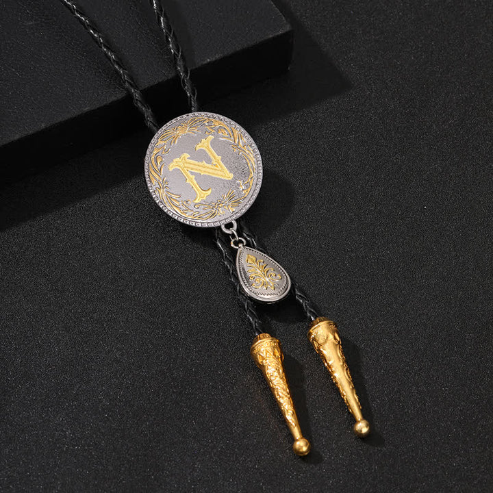 Initial Letter A To Z Bolo Tie With Teardrop-Shaped Pendant - Gold - N - image 28
