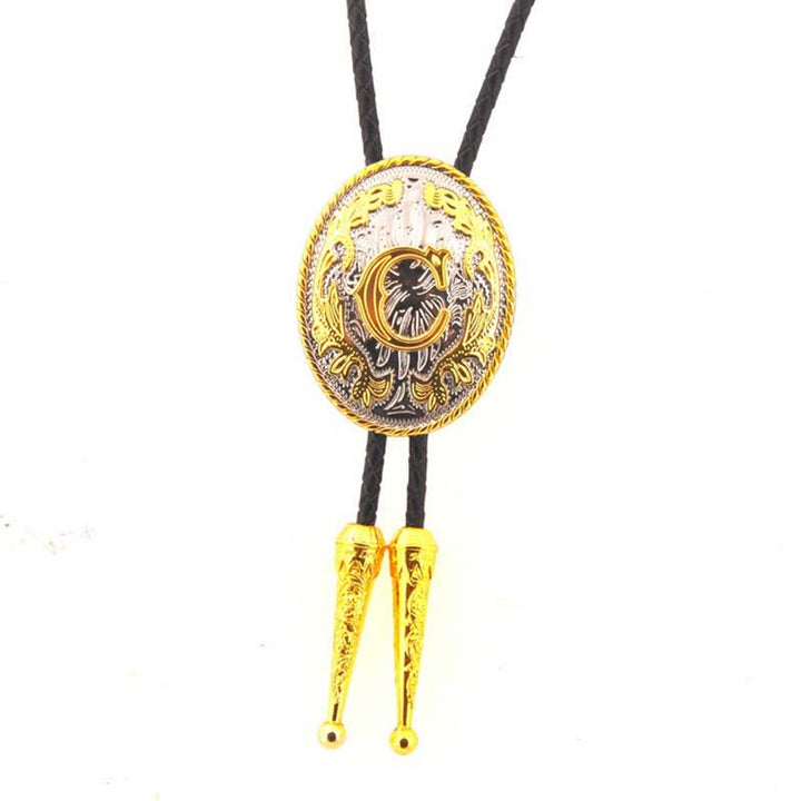 Gold & Silver Two-Tone Oval Initial Letter Leather Bolo Tie - Gold - C - image 4