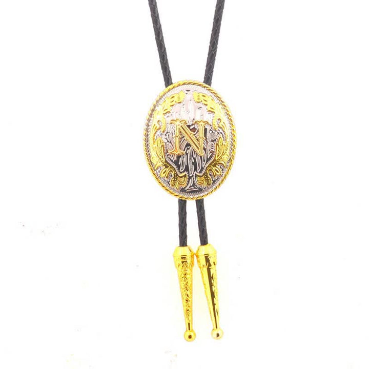 Gold & Silver Two-Tone Oval Initial Letter Leather Bolo Tie - Gold - N - image 15