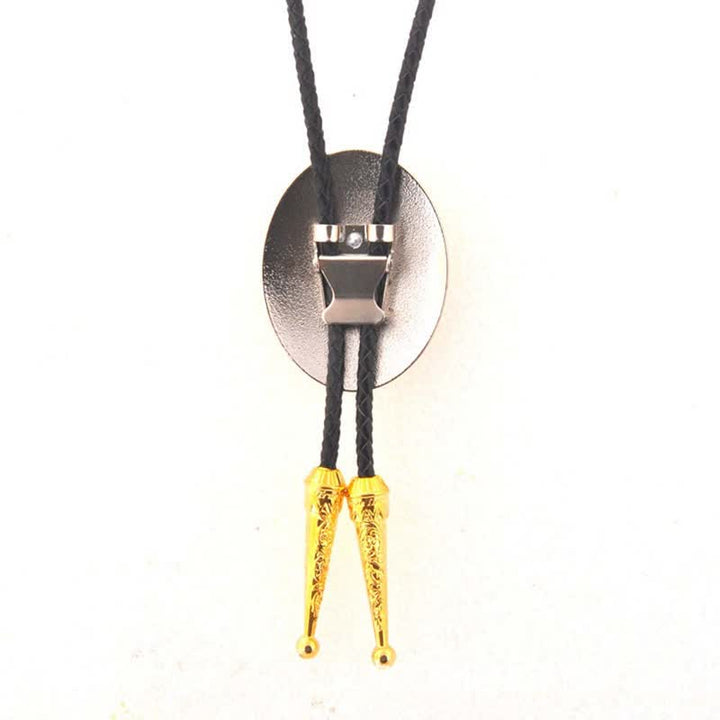 Gold & Silver Two-Tone Oval Initial Letter Leather Bolo Tie - image 1