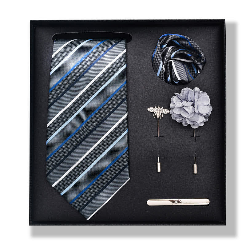 5Pcs Men's Elegant Pocket Square Brooch Corsage Necktie Set - Style #14 - image 26