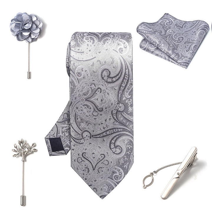 5Pcs Men's Elegant Pocket Square Brooch Corsage Necktie Set - image 25