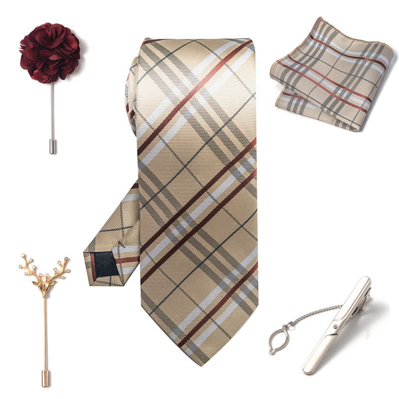 5Pcs Men's Elegant Pocket Square Brooch Corsage Necktie Set - image 15