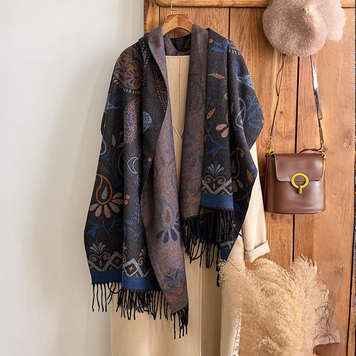Women's Bohemian Style Printed Tassels Winter Warm Shawl Scarf - image 1