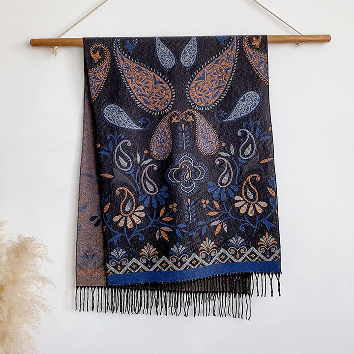 Women's Bohemian Style Printed Tassels Winter Warm Shawl Scarf - Purple - image 0