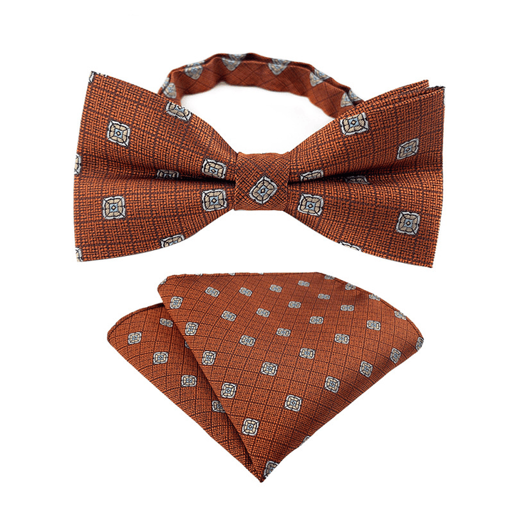 2pcs Men's Paisley Checkered Pocket Square Bow Tie Set - Brown - Bow Tie + Pocket Square - image 0
