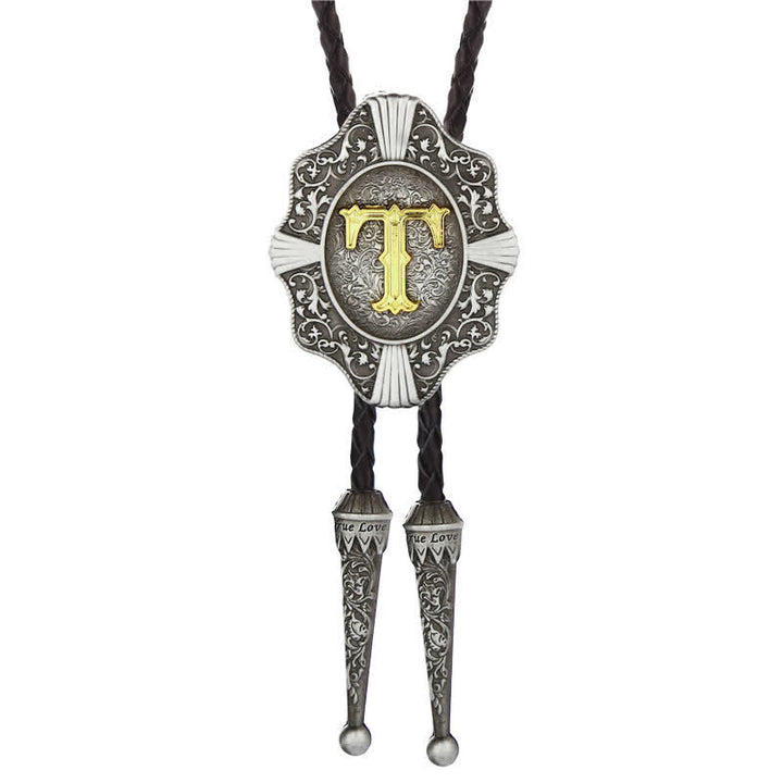 Intricate Filigree Design Initial Letter A To Z Bolo Tie - Silver - T - image 20