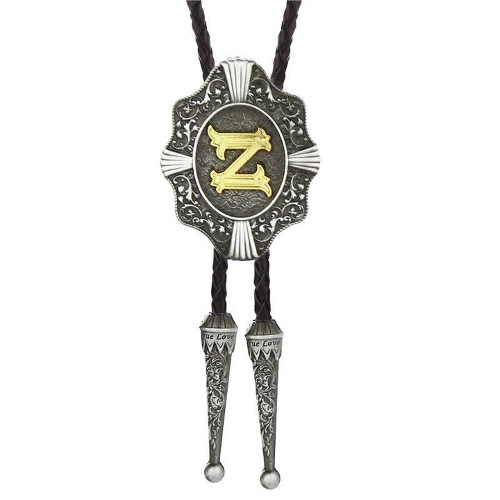 Intricate Filigree Design Initial Letter A To Z Bolo Tie - Silver - Z - image 26