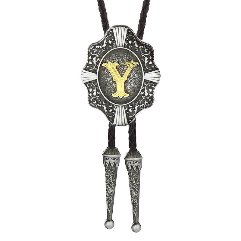 Intricate Filigree Design Initial Letter A To Z Bolo Tie - Silver - Y - image 25