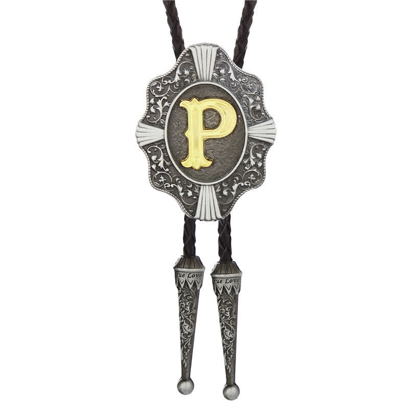 Intricate Filigree Design Initial Letter A To Z Bolo Tie - Silver - P - image 16