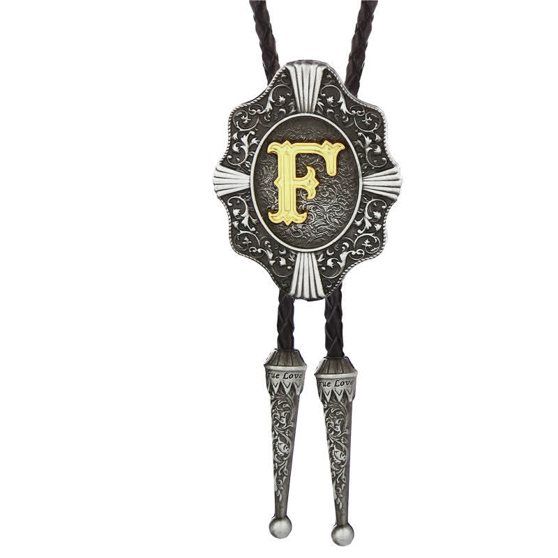 Intricate Filigree Design Initial Letter A To Z Bolo Tie - Silver - F - image 6