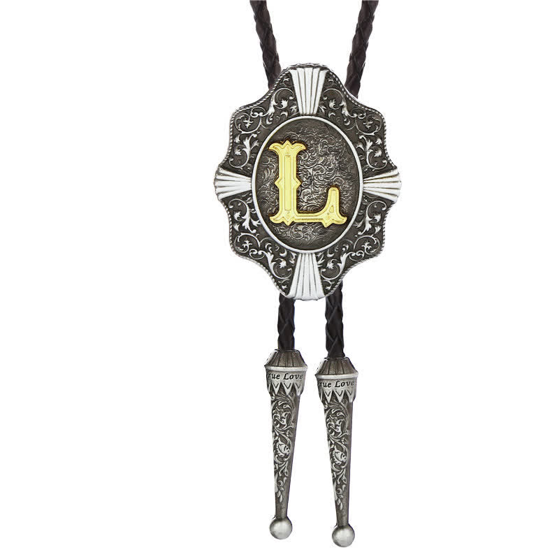 Intricate Filigree Design Initial Letter A To Z Bolo Tie - Silver - L - image 12