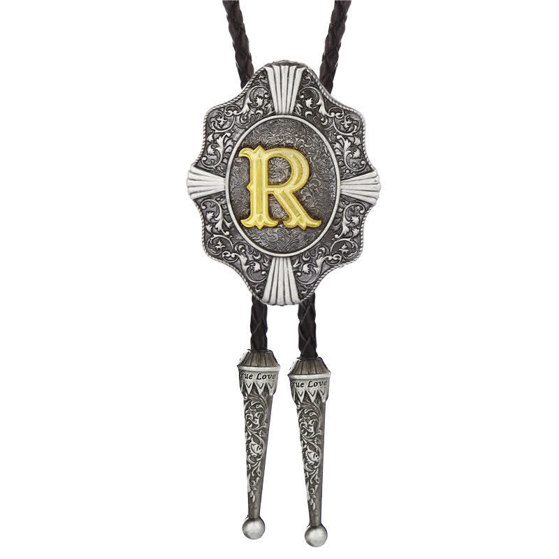 Intricate Filigree Design Initial Letter A To Z Bolo Tie - Silver - R - image 18