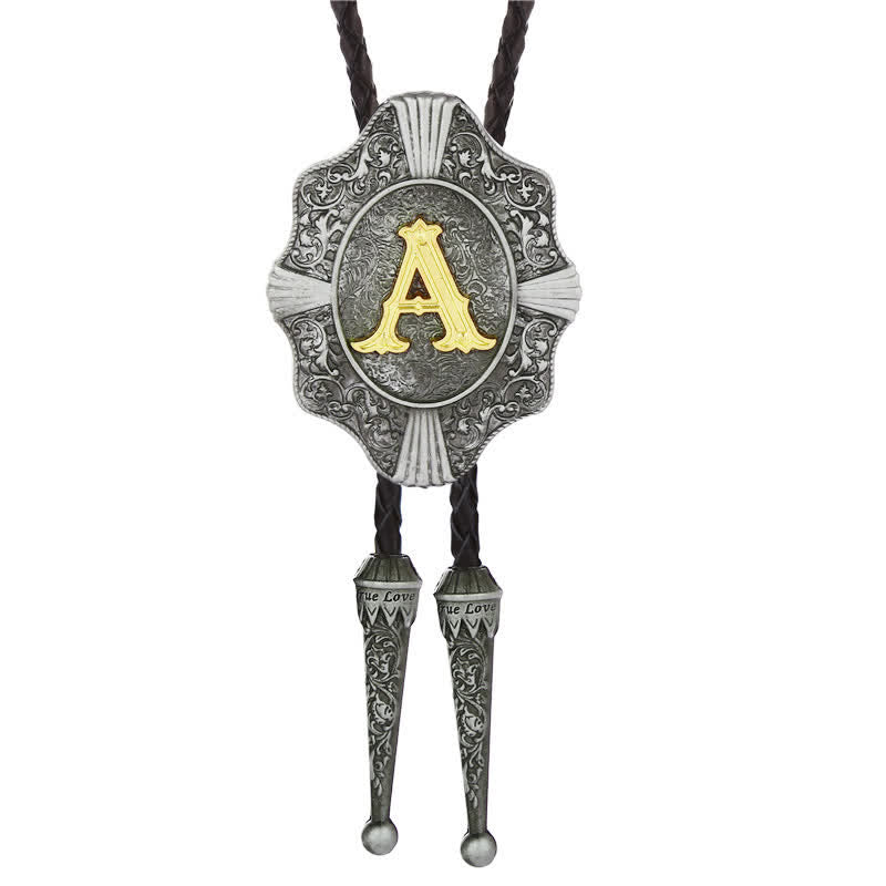 Intricate Filigree Design Initial Letter A To Z Bolo Tie - Silver - A - image 0