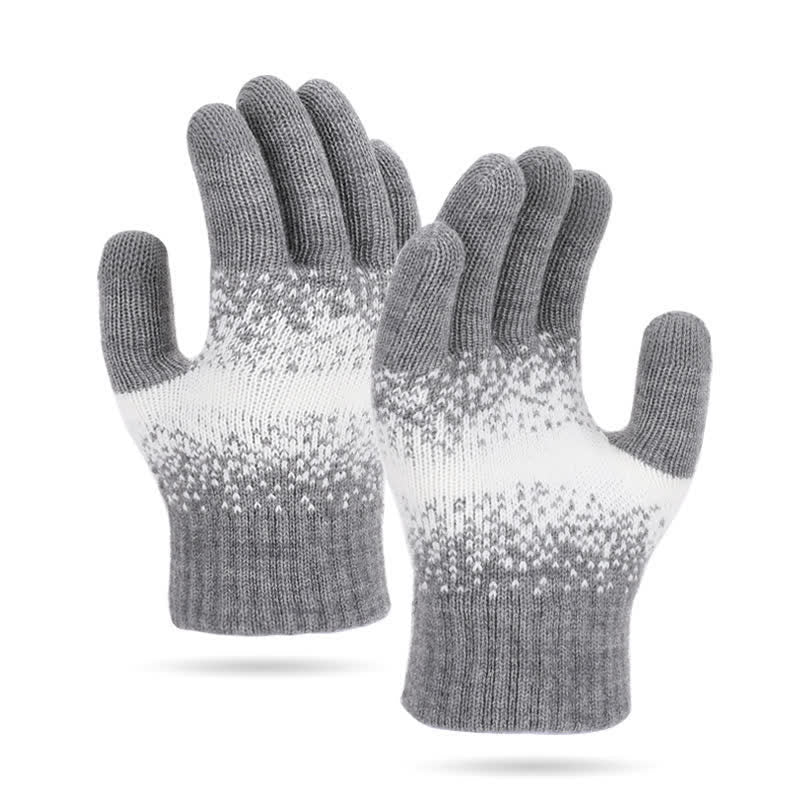 Two-Tone Gradient Color Speckled Patterned Knitted Gloves - Gray - image 0