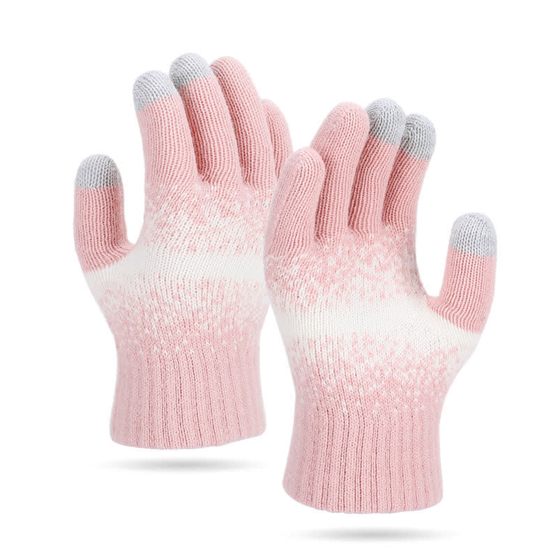 Two-Tone Gradient Color Speckled Patterned Knitted Gloves - Pink - image 7