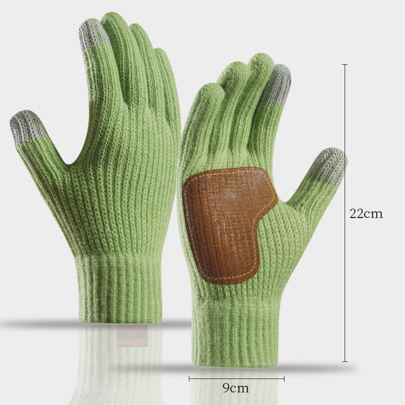Warm Anti-Slip Leather Palm Patch Knitted Gloves - image 4