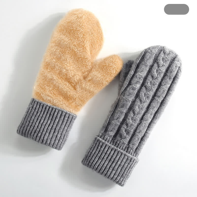 Fleece Lined Full Finger Cold Weather Knitted Gloves - Gray - Style #3 - image 10