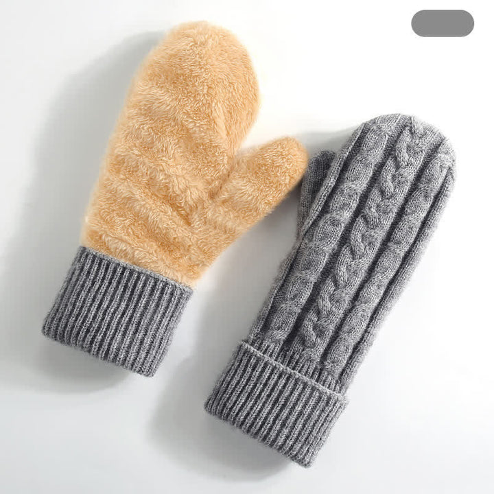 Fleece Lined Full Finger Cold Weather Knitted Gloves - Gray - Style #3 - image 10