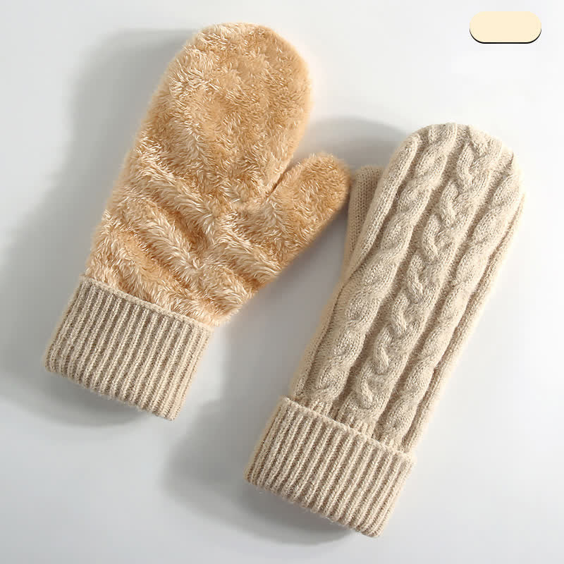 Fleece Lined Full Finger Cold Weather Knitted Gloves - Beige - Style #3 - image 13