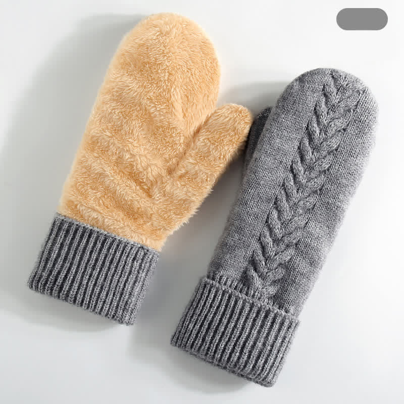Fleece Lined Full Finger Cold Weather Knitted Gloves - Gray - Style #2 - image 9