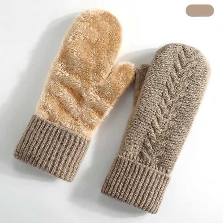 Fleece Lined Full Finger Cold Weather Knitted Gloves - Khaki - Style #2 - image 15