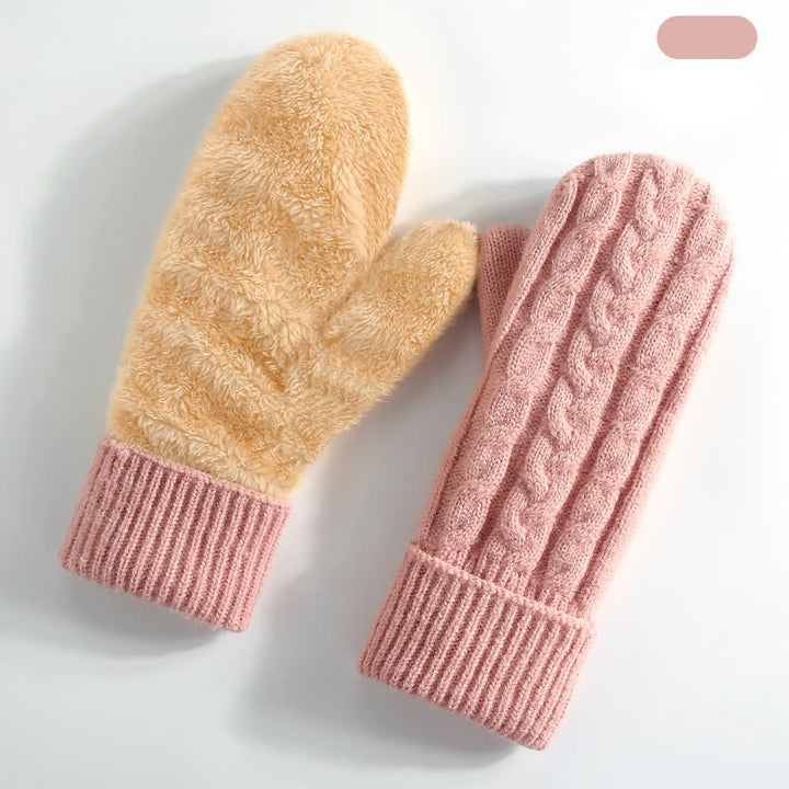 Fleece Lined Full Finger Cold Weather Knitted Gloves - Pink - Style #3 - image 25