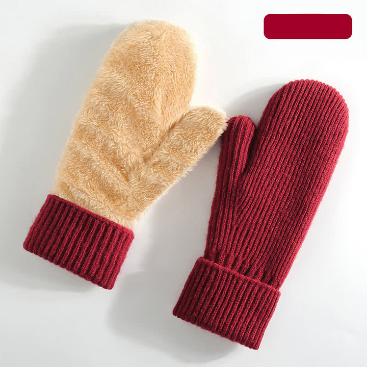 Fleece Lined Full Finger Cold Weather Knitted Gloves - Red - Style #1 - image 20