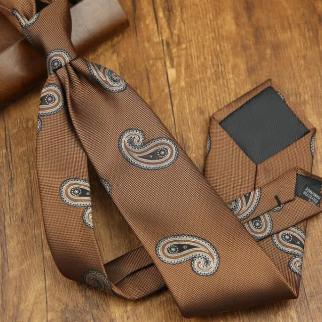Men's Retro Elegant Cashew Patterned Formal Necktie - Brown - image 3