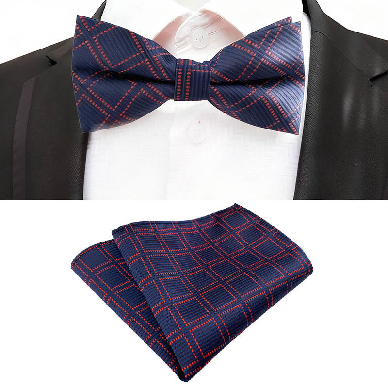 2Pcs Men's Dark Blue Pocket Square Bow Tie Set - image 1