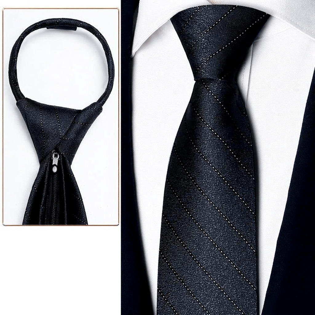 Men's Elegant Champagne Zipper Pre-Tied Necktie - Style #2 - image 3